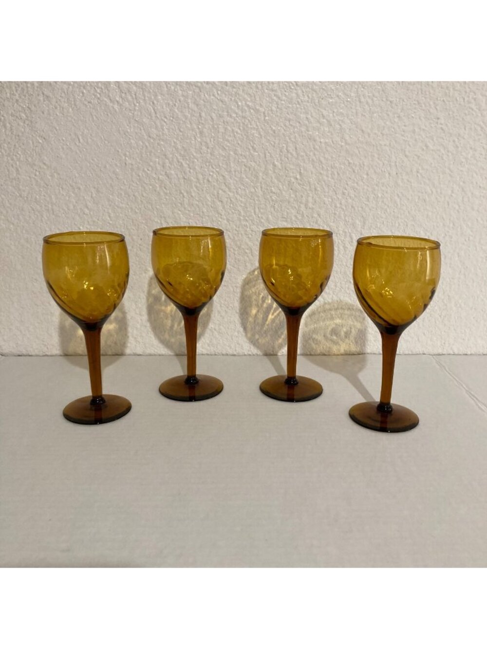 Vintage Amber Glass Empoli Style Wine Cordial Glasses Set Of 4